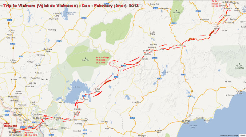 1 - mapa cesty - Vietnam 